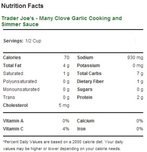 Trader Joe's Many Clove Garlic Cooking and Simmer Sauce - Nutrition Facts