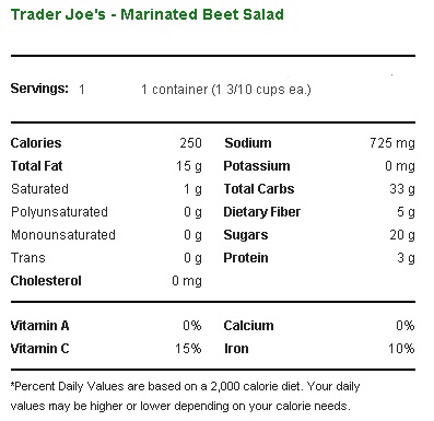 Trader Joe's Marinated Beet Salad - Nutritional Facts