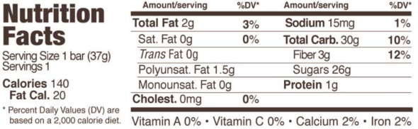Trader Joe's Fruit Bar with Chia Seeds and Flax Seeds - Nutrition Facts