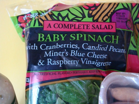 Trader Joe's Complete Salad - Baby Spinach with Cranberries, Candied Pecans, Miner's Blue Cheese and Raspberry Vinaigrette
