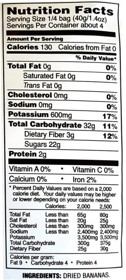 Trader Joe's Dried Baby Bananas - Nutrition Facts